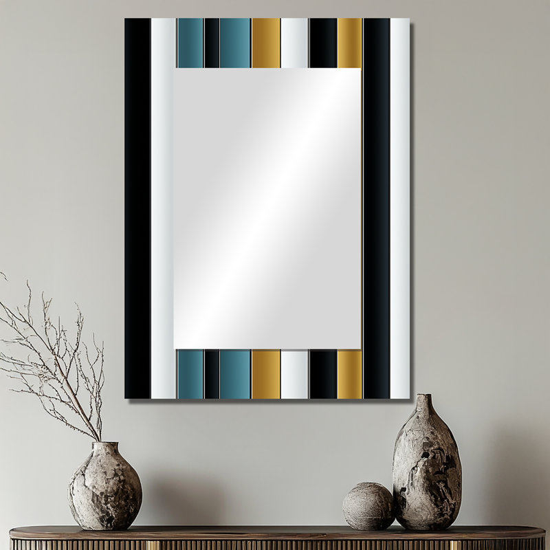 Motif à rayures fines vert et doré Braelan, miroir décoratif moderne, art mural en métal, 32 po x 24 po