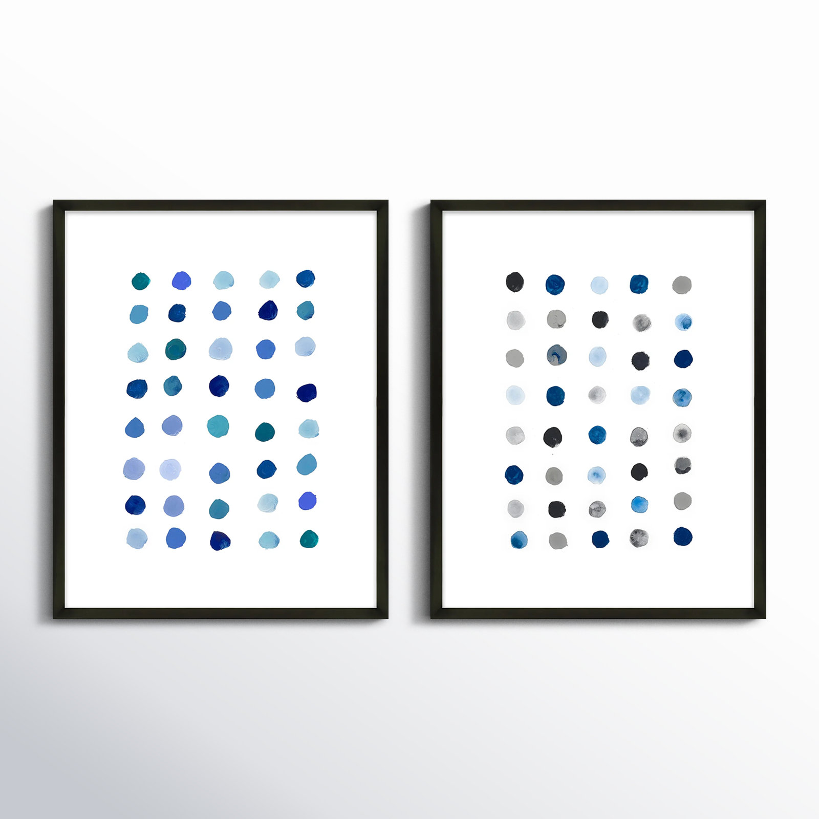 Blue Dot. Set Of 2 by Andrea Stokes, Black Wood, 25" H x 20" W x 1.25" D