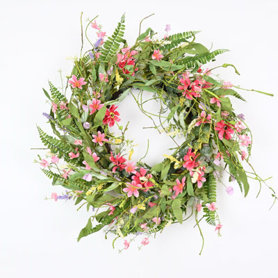 24" Artificial Farmhouse Blossoms Cluster Greenery Foliage Spring Summer Daisy Floral Wreath For Front Door