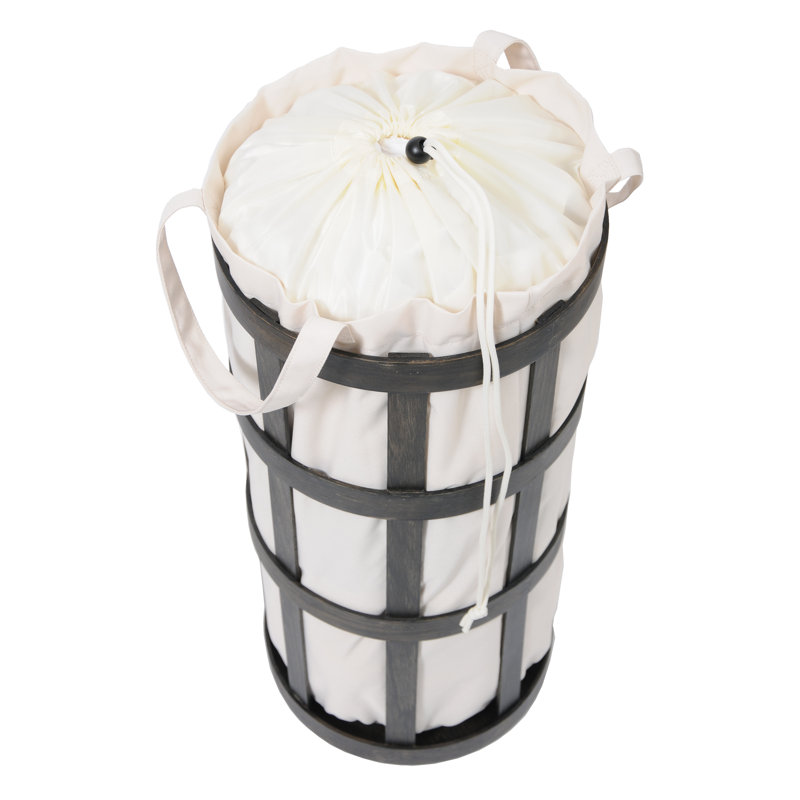 Belinda Wood Laundry Basket with Handles, Soft White, Dark Oak