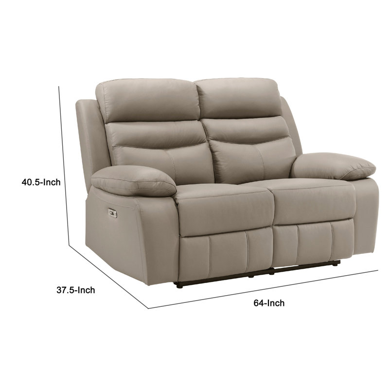 Causeuse inclinable double Hanna, cuir brun latte, USB, 64 pouces, Électrique - Bouton-poussoir, Brun latté