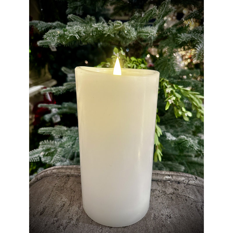 Classic Real Wax Body Flickering Flameless Battery Powered LED Pillar Candle, White, 6" H x 4" W x 4" D