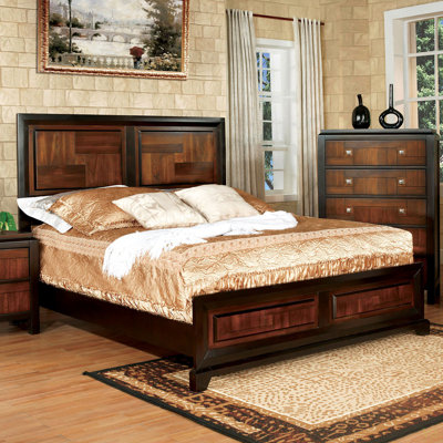 Transitional Queen Size Bed  Solidwood 1Pcs Bed Bedroom Furniture Parquet Design Headboard And Footboard Bedframe