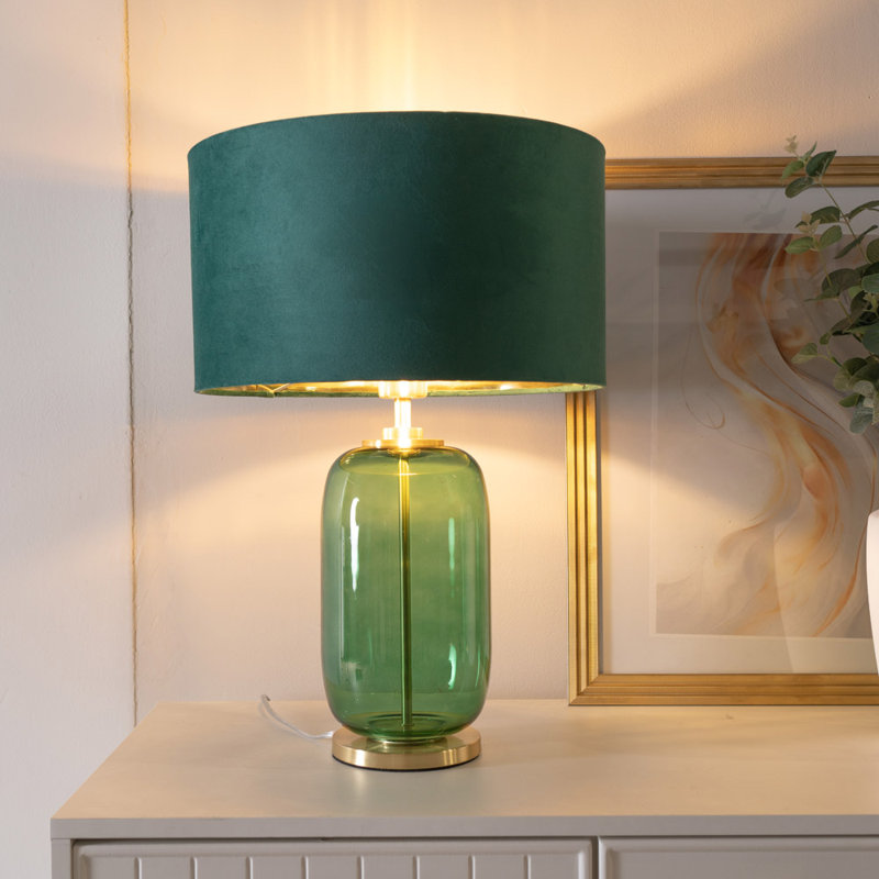 Adosinda Glass Table Lamp, Green Base/Green Shade, Yes