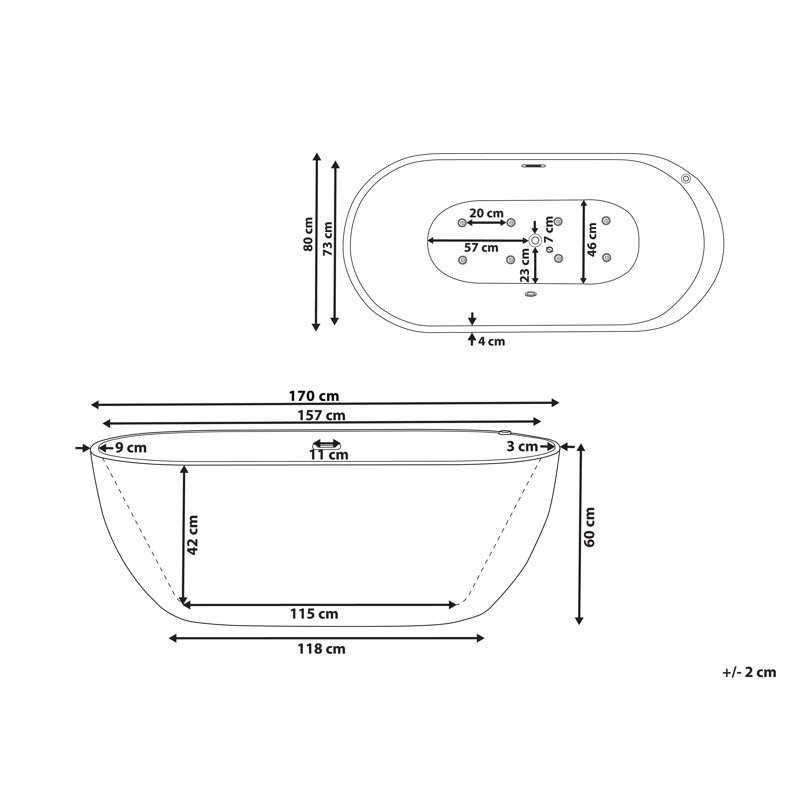 Mestas 800mm x Whirlpool Acrylic Bathtub, Black