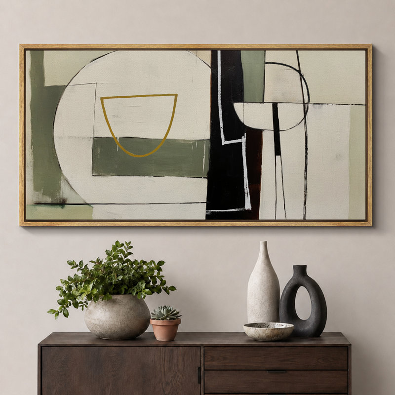 «Mid Century Shape Abstract Geometric Shapes», reproduction encadrée sur toile, H 30 po x l 60 po, Naturel