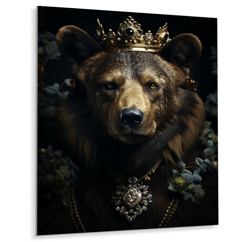 «Royal Bear Crown Portrait I - Bear 2», art mural en métal, H 20 po x l 12 po x P 1 po