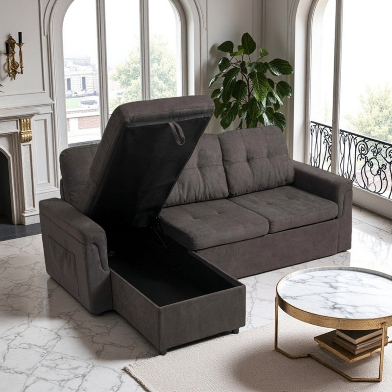 Canapé-lit modulaire en L avec rangement réversible, lit gigogne convertible pour salon et appartement
