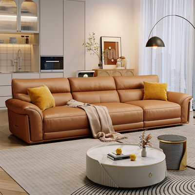 Orange Genuine Leather Modular Sofa cushion couch