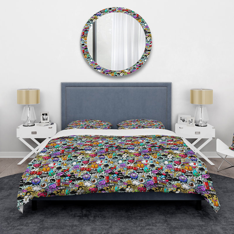 Œuvre d'art graffiti - ensemble de housse de couette moderne - microfibre de polyester