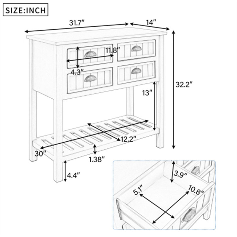 Buffet Buffet Console avec tablette inférieure, Bleu