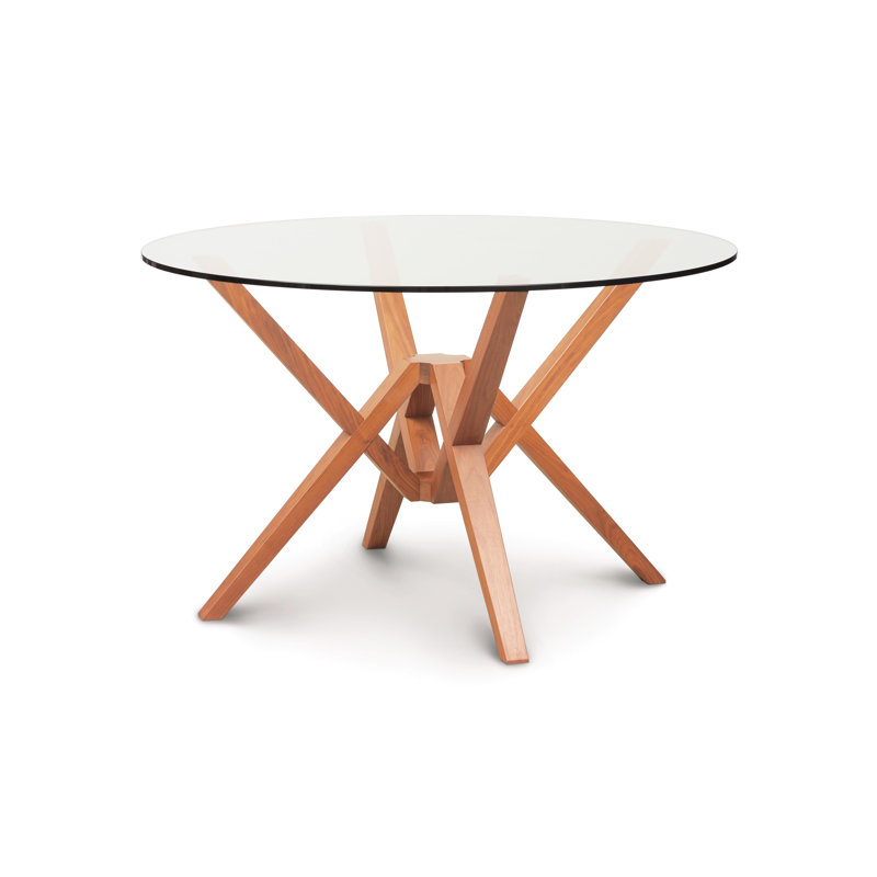 Exeter Round Glass Top Table, 30" H x 54" L x 54" W, Natural Cherry