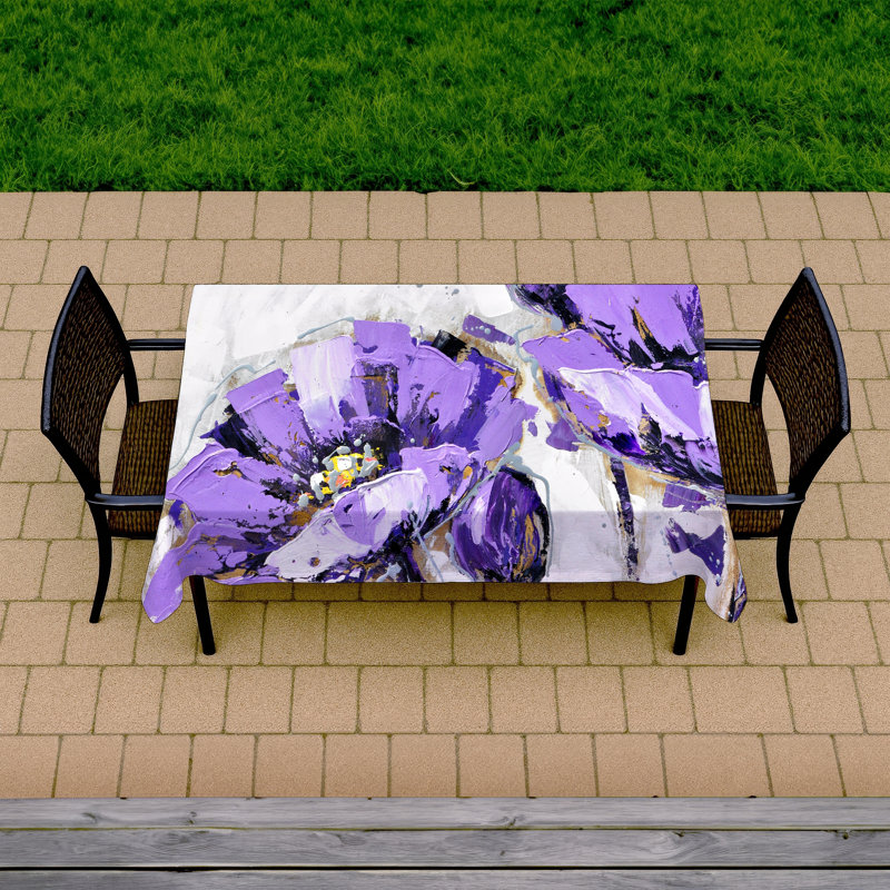 Gray Floral & Botanical Tablecloth - Purple Abstract Flowers