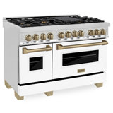 ZLINE Autograph Edition 48 in. 6.0 cu. ft. Legacy Dual Fuel Range W/ 7 Burner Gas Cooktop & 2 Electric Ovens in Stainless Steel W/ White Matte Doors & Polished Gold Accents (RAZ-WM-48-G)