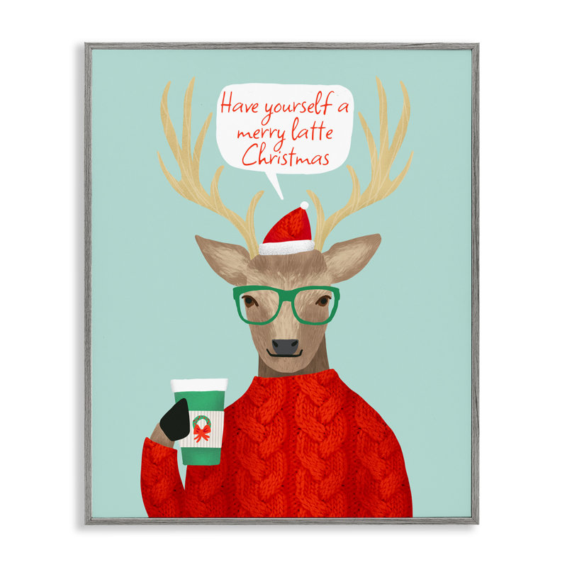 Hipster Deer Merry Latte, giclée encadrée, design par Jilly Jack Designs, H 14 po x l 11 po, Estampe numérique Farmhouse