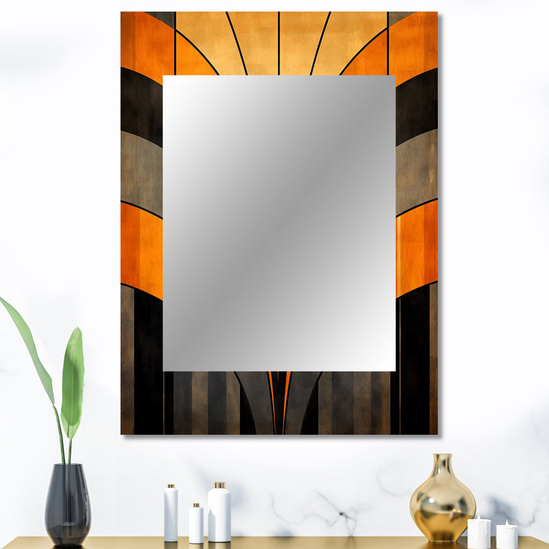Orange And Grey Vectors - Abstract Shapes Decorative Wall Mirror, Modern Mirror, Printed Metal Art, 40" x 30"