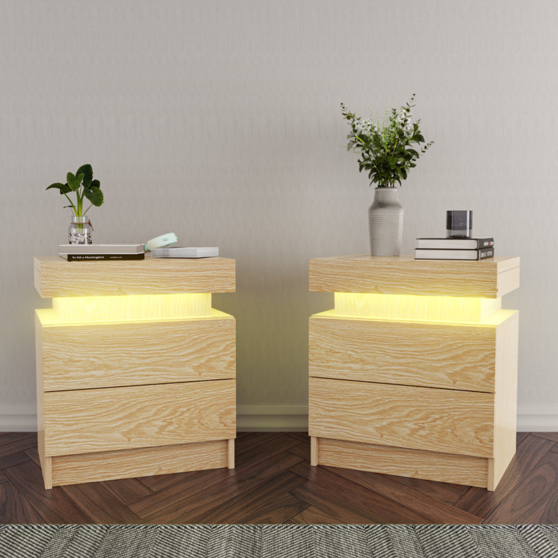 Table de chevet 2 tiroirs Binger, Bois