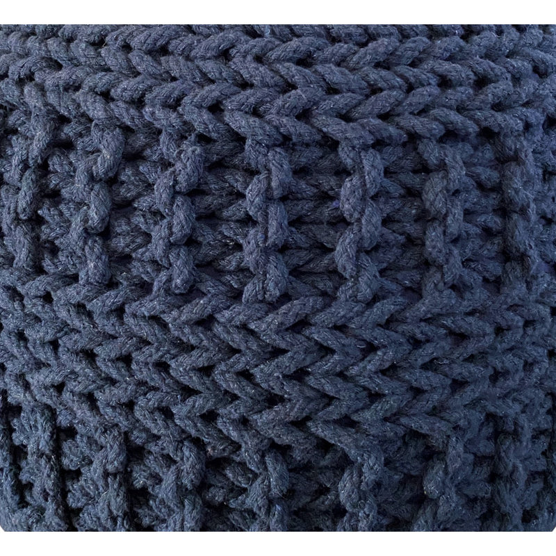 Verica Upholstered Pouf, Navy Cotton Blend