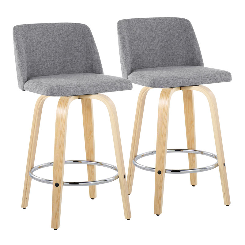Brodin Swivel Upholstered Counter Stool, Counter Stool (24" Seat Height), Natural/Chrome, Gray