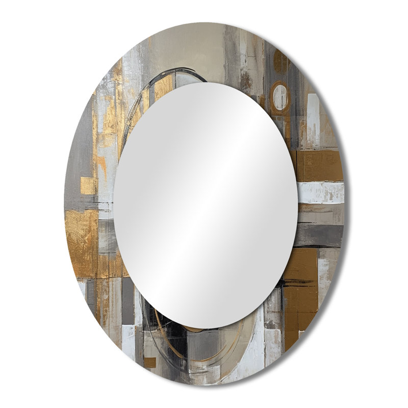 Gold And Grey Radical Simplicity I - Gold Mid-Century Oval Wall Mirror, 43" x 33"