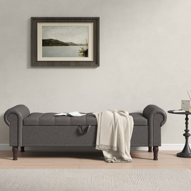 60" & 67" W Faux Leather Storage Bench with Button-Tufted Seat and Roll Arms – Perfect for Bedrooms & Versatile Home Spaces