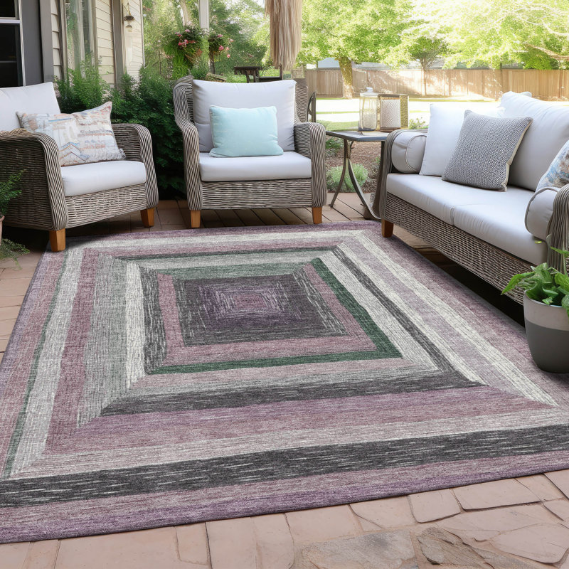 Machine Washable Indoor/Outdoor Xhevrie Blush Rug, Rectangle 10' x 14'