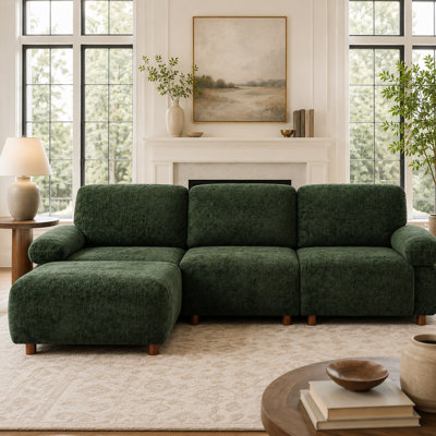 111” W Modular L-Shape Chenille Sectional Sofa with Ottoman