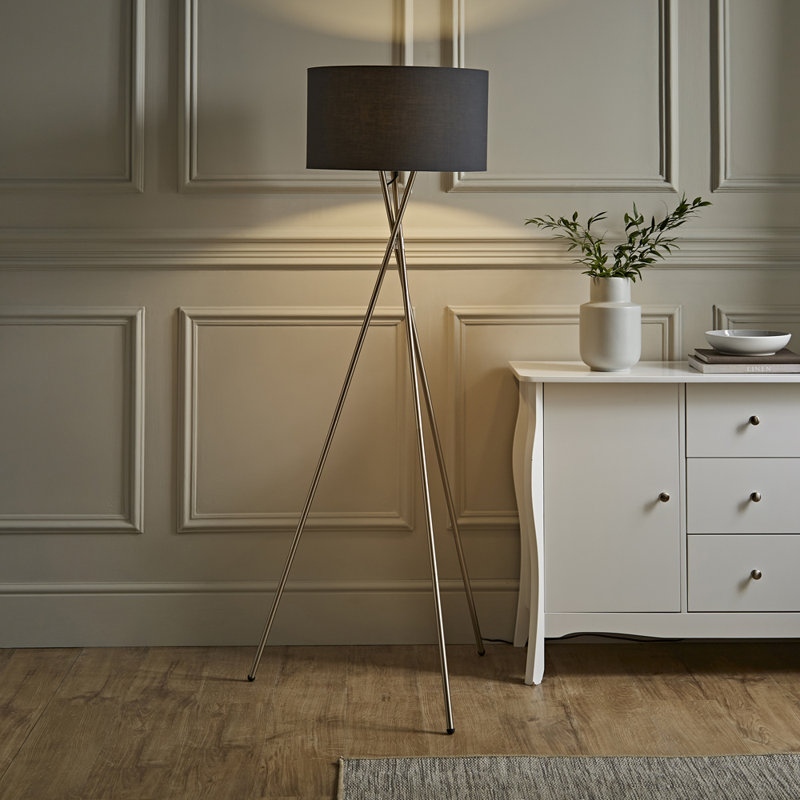 Misner 155cm Camden Tripod Floor Lamp with Large Reni Shade, Black , Yes, Grey & Copper