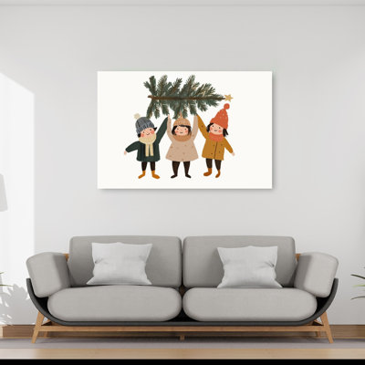 Cozy Kids, arbre de Noël contemporain, arbre de Noël contemporain, pin, sapin, paysage d'hiver, impression d'art mural