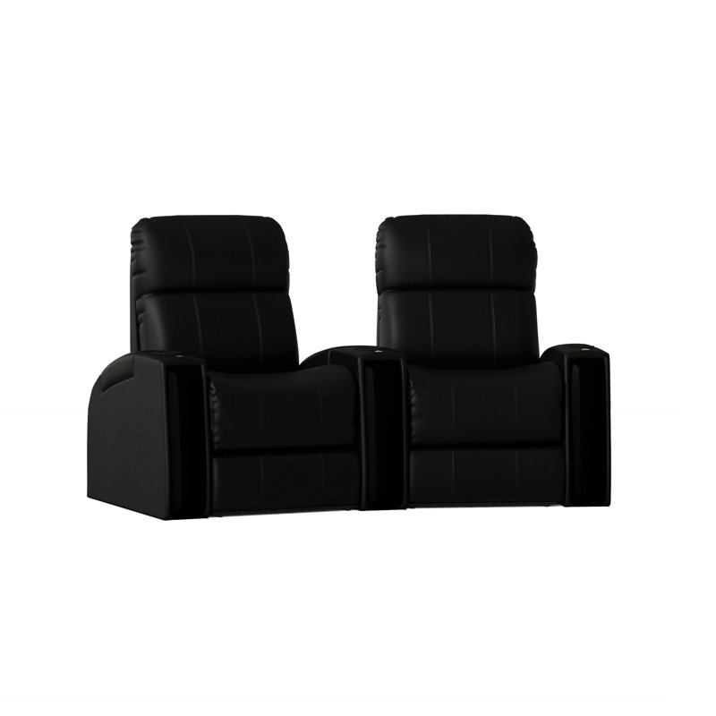 Upholstered Home Theater Seating with Cup Holder, Luxe Black, Manual