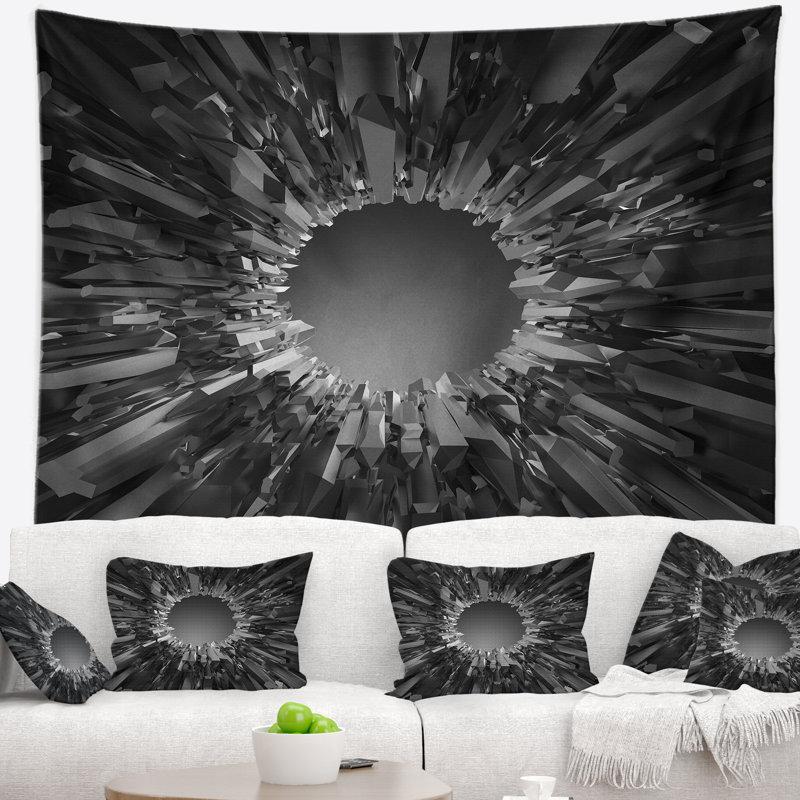 Tapisserie abstraite futuriste sur fond noir, H 32 po x l 39 po