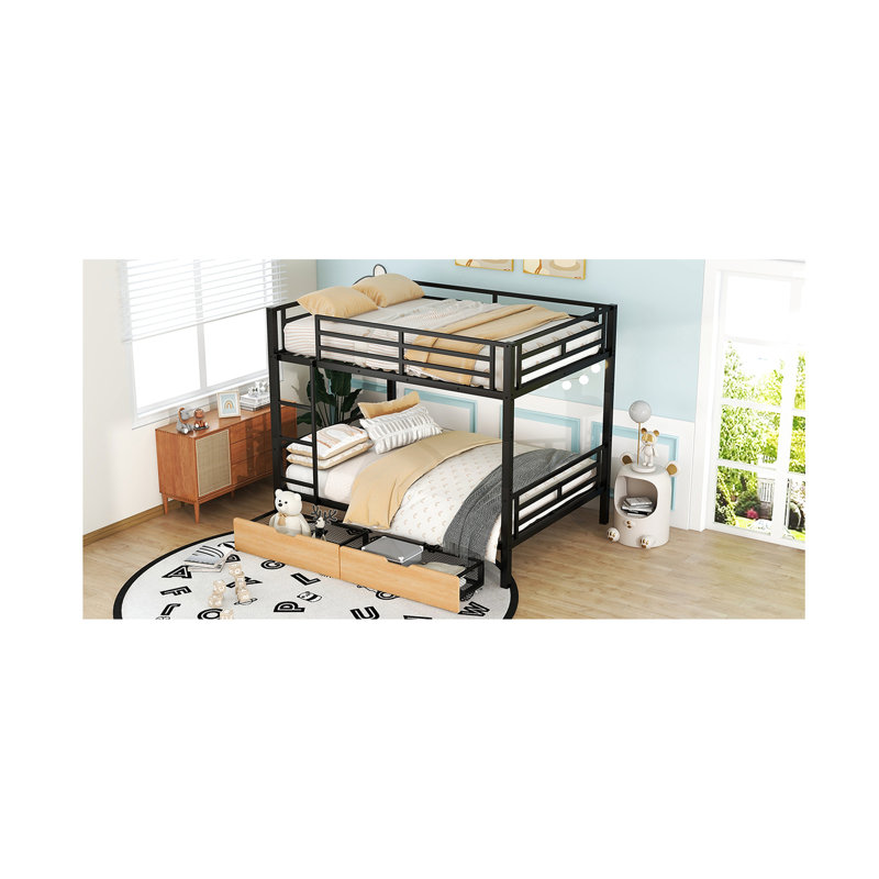 Black Full Size Bunk Bed With Storage Drawers - & Practical Metal 2 Drawers, And Versatile