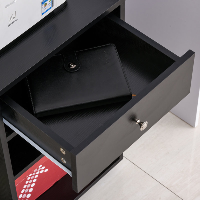 Black Mobile Printer Stand with Drawer and Adjustable Shelf