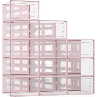 Organisateurs de boîtes de rangement en plastique pour chaussures, succédanés de range-chaussures empilables, bacs de rangement polyvalents pour chaussures, jouets, vêtements et plus encore, conception ventilée et durable
