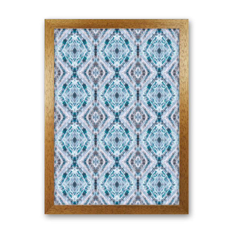 Boho Shibori Blue - Print, Brown Framed, 46cm H x 34cm W x 3cm D