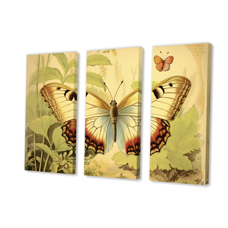 Illustration rétro de l'ensemble de salon Art mural papillon élégant II, H 40 po x l 60 po x P 1 po