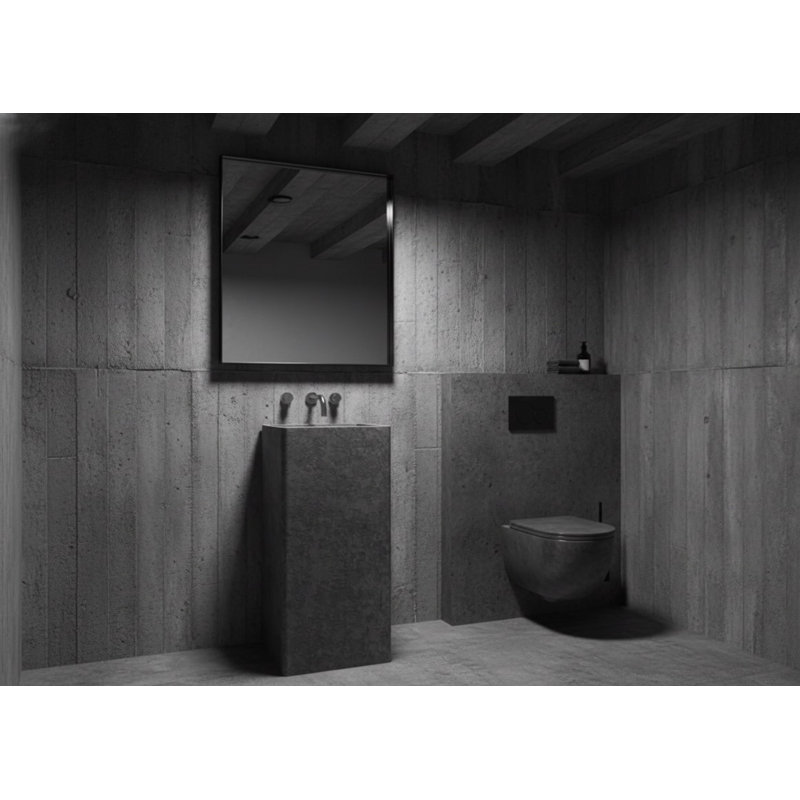 Vast Studio 33.5” Tall Textured Gray Concrete-Gray/Gray Freestanding Pedestal Sink – Rectangular Basin with Metallic Luxury Finish & Modern Minimalist Spa-Inspired Design