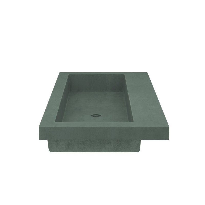 Lavabo de salle de bain en béton fabriqué à la main 36 po Native Stone Trough, Aucun trou, Forêt