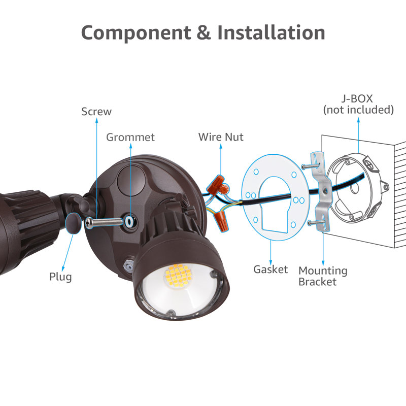 Adjustable Led Security Light With Photocell Dusk To Dawn, Color Temp Selectable, Bronze