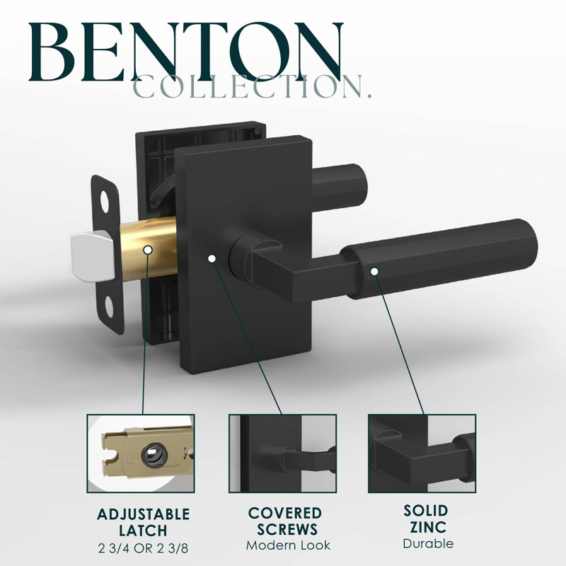 Mega Poignées Poignée de porte de passage Benton - Paquet de 1 poignée de porte réversible, poignées de porte robustes sans verrou - Noir mat