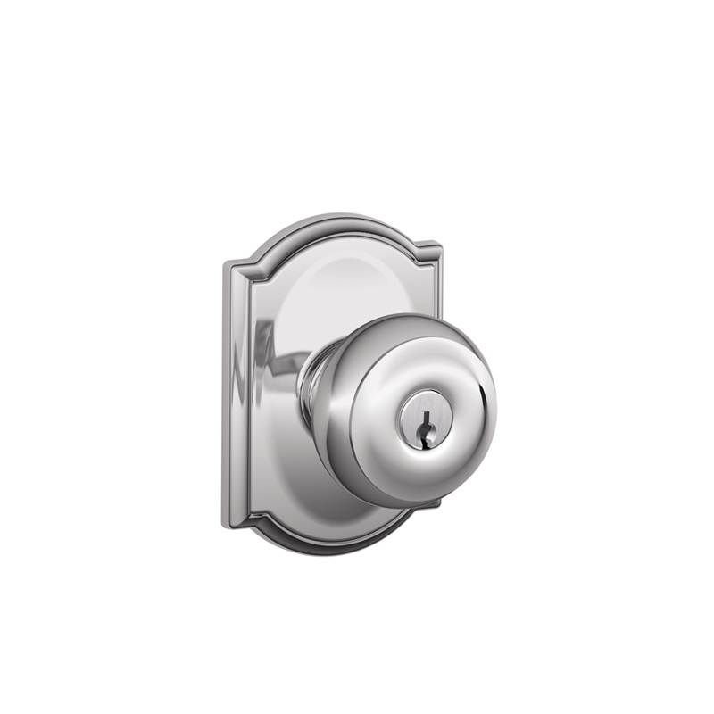 Georgian Knob with Camelot Trim Keyed Entry Lock, Bright Chrome