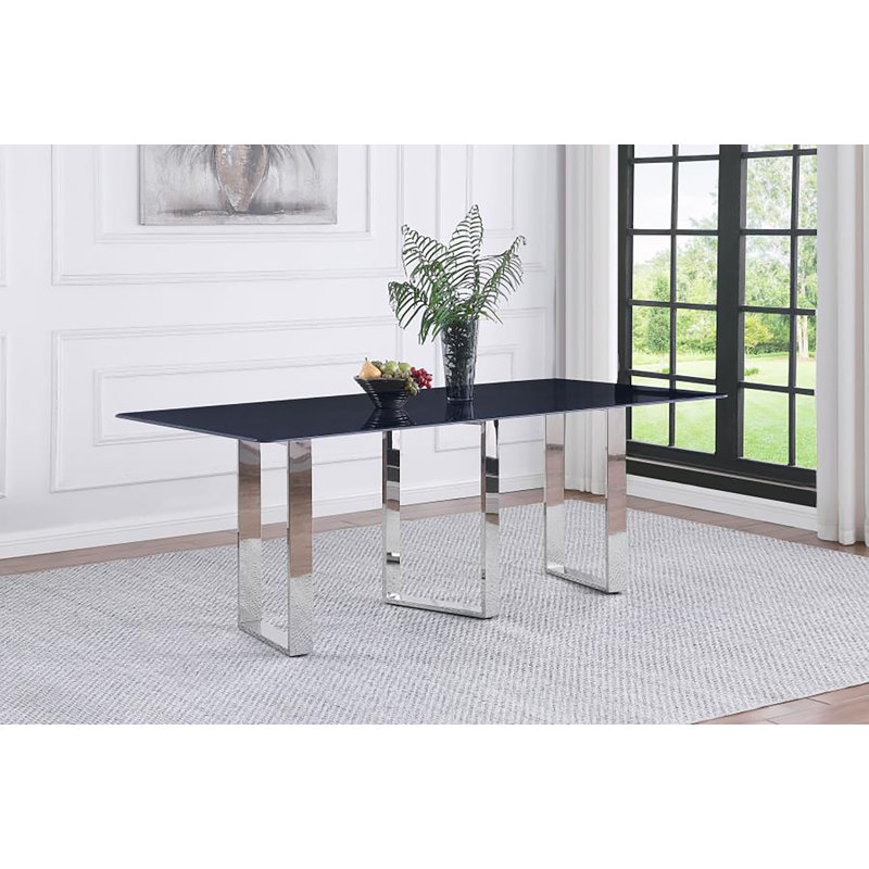 Table de salle à manger Eden, base en métal, pierre frittée rectangulaire grise 79 pouces