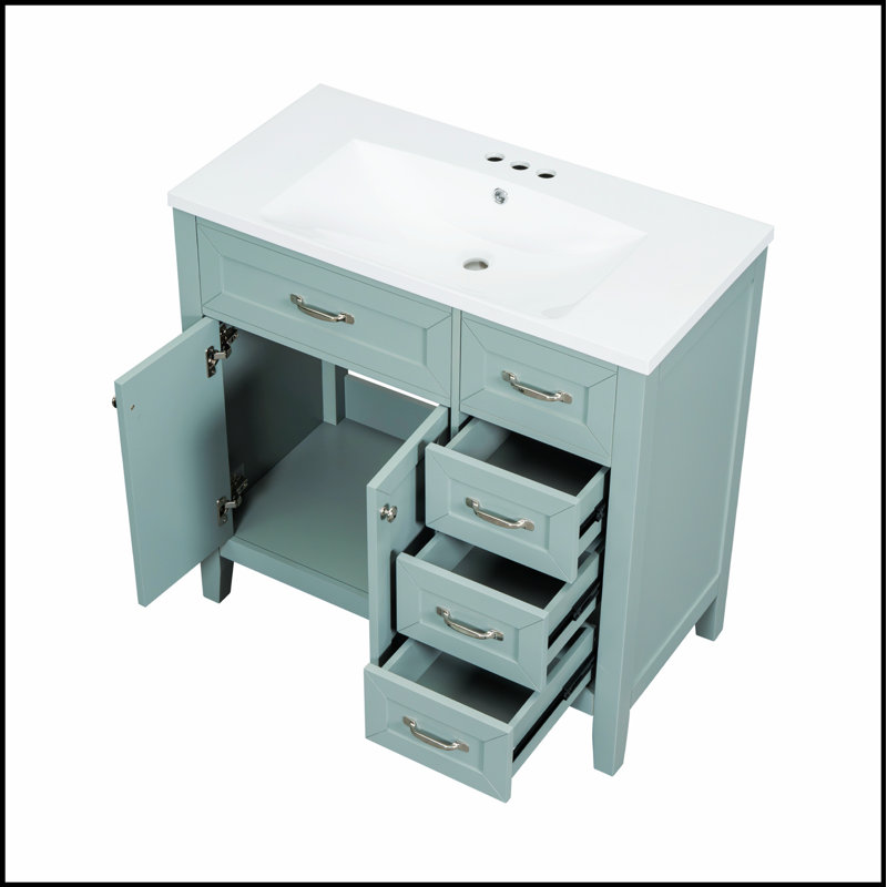 Meuble-lavabo de 36 pouces avec lavabo et tiroirs, pour des mises à jour élégantes et fonctionnelles, Vert