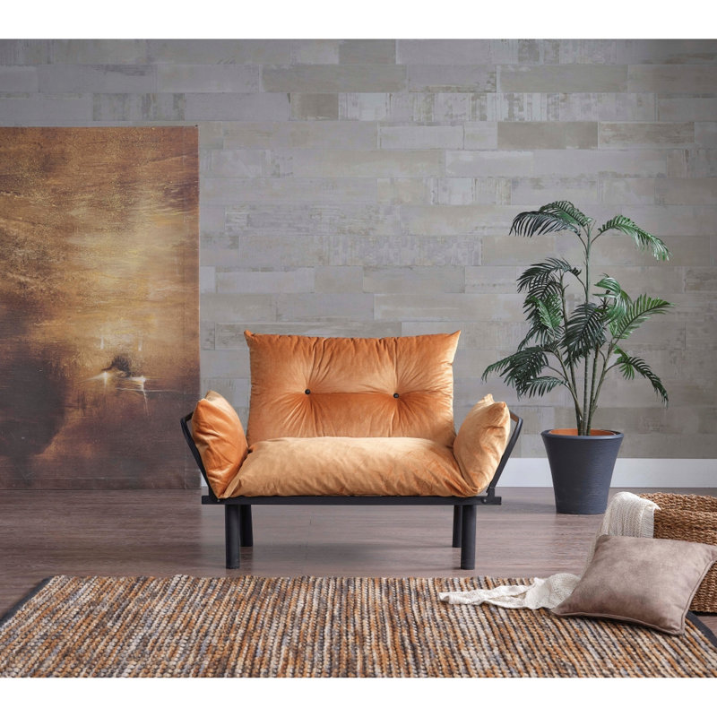 Causeuse futon avec cadre en métal moutarde, 49 po P, 24 po L, 35 po H, 30 lb En métal foncé de 48,44 po Profondeur, 23,88 po Largeur, 35,7 po Hauteur, 30 lb