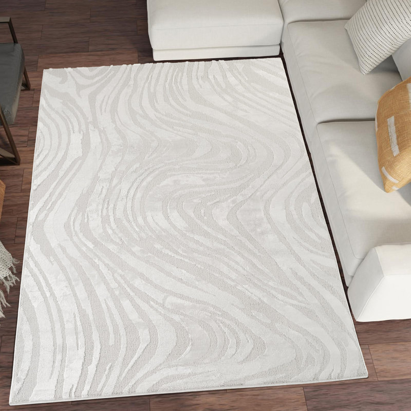 Hamilton Modern Metallic Sheen Area Rug - Polypropylene Weaving - Jute Backing - Marble Inspired Design Rugs, Silver