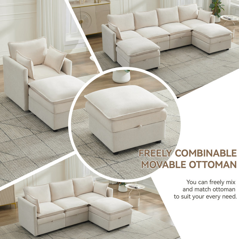 Repose-pieds carré avec rangement 27,2 po, Beige