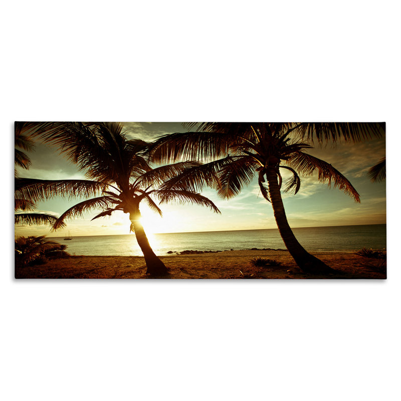 «Sunlit Palm Trees», art mural sur toile par Susan Bryant, H 10 po x l 24 po