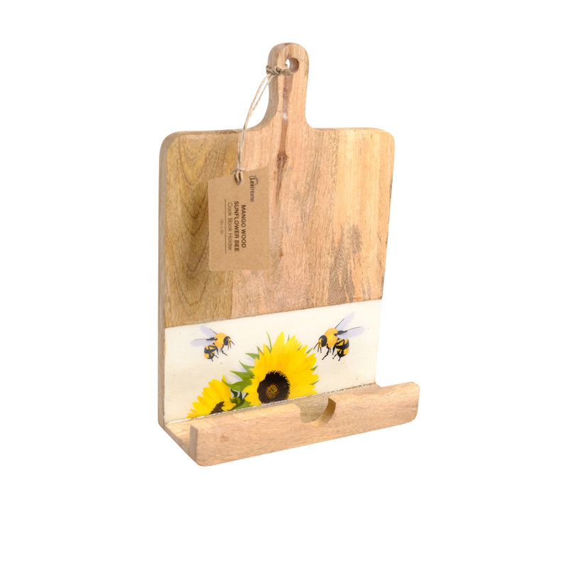 Bibliothèque en bois de manguier avec motif tournesol et abeille