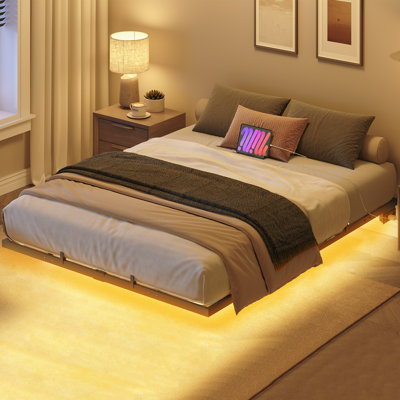 Floating Bed Frame With Charging Station And Led Lights
