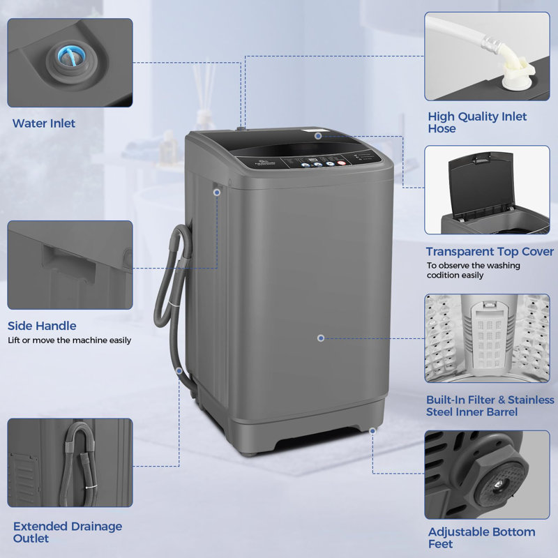 Homdox 2.4 Cubic Feet cu. ft. High-Efficiency Portable Washer with Child Safety Lock, Gray
